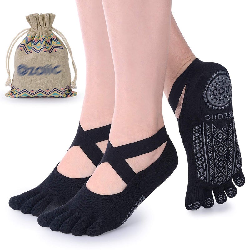 Ozaiic Yoga Socks for Women with Grips, Non-Slip Five Toe Socks for Pilates, Barre, Ballet, Fitness - Image 1